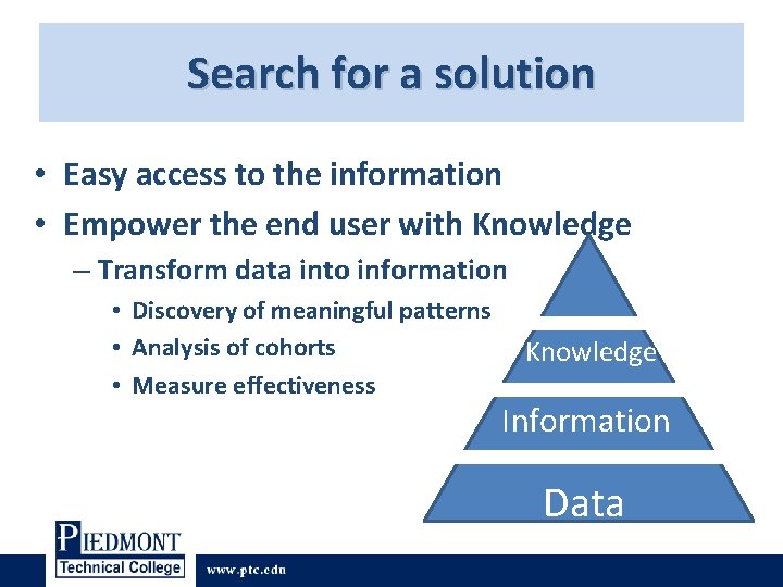 Search for a solution • Easy access to the information • Empower the end Search for a solution • Easy access to the information • Empower the end