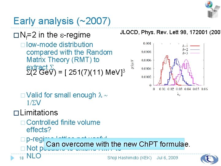 Early analysis (~2007) � Nf=2 in the e-regime JLQCD, Phys. Rev. Lett 98, 172001