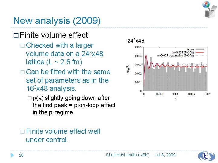 New analysis (2009) � Finite volume effect � Checked with a larger volume data