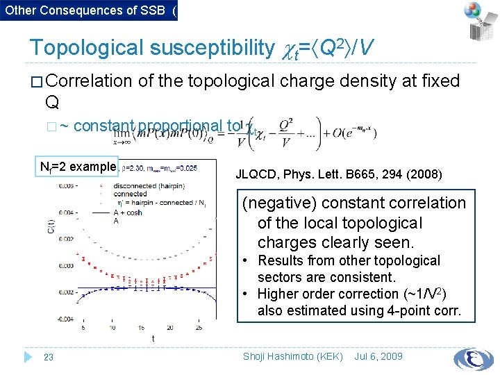 Other Consequences of SSB (1) Topological susceptibility t= Q 2 /V � Correlation of