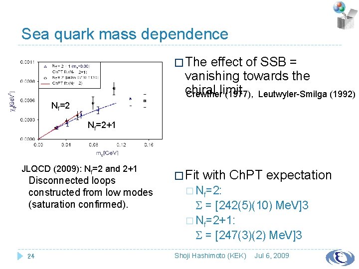 Sea quark mass dependence � The effect of SSB = vanishing towards the chiral