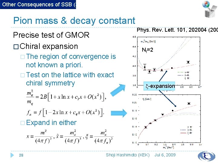 Other Consequences of SSB (3) Pion mass & decay constant Phys. Rev. Lett. 101,