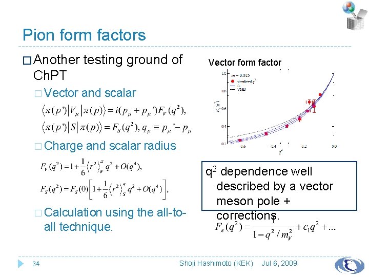 Pion form factors � Another testing ground of Vector form factor Ch. PT �