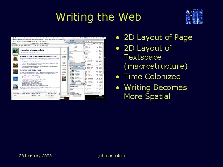 Writing the Web • 2 D Layout of Page • 2 D Layout of