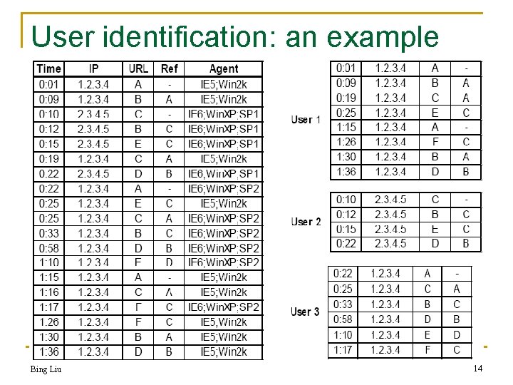 User identification: an example Bing Liu 14 