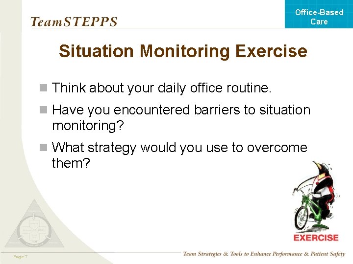 Office-Based Care Situation Monitoring Exercise n Think about your daily office routine. n Have