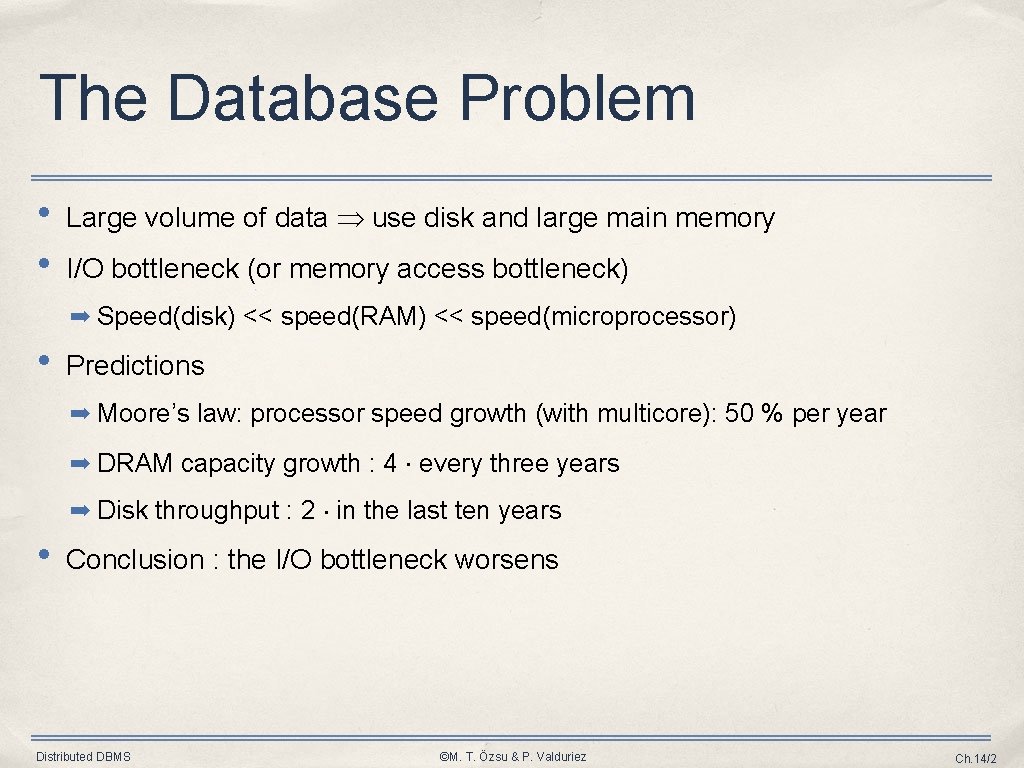 The Database Problem • • Large volume of data use disk and large main The Database Problem • • Large volume of data use disk and large main