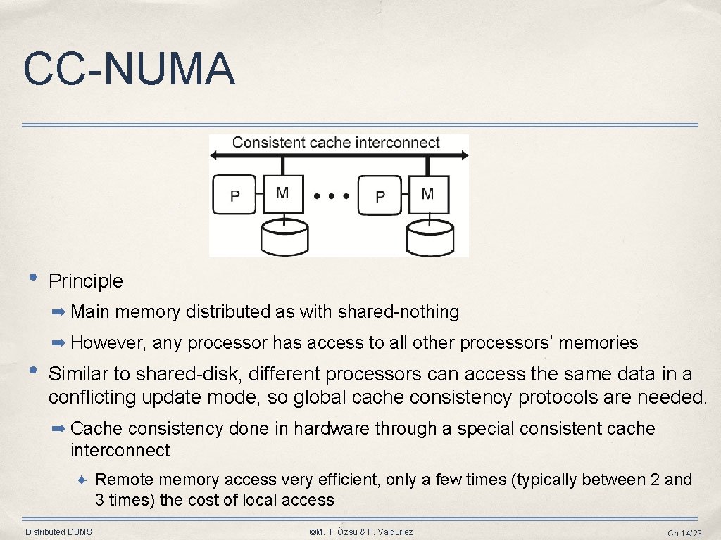 CC-NUMA • Principle ➡ Main memory distributed as with shared-nothing ➡ However, any processor CC-NUMA • Principle ➡ Main memory distributed as with shared-nothing ➡ However, any processor