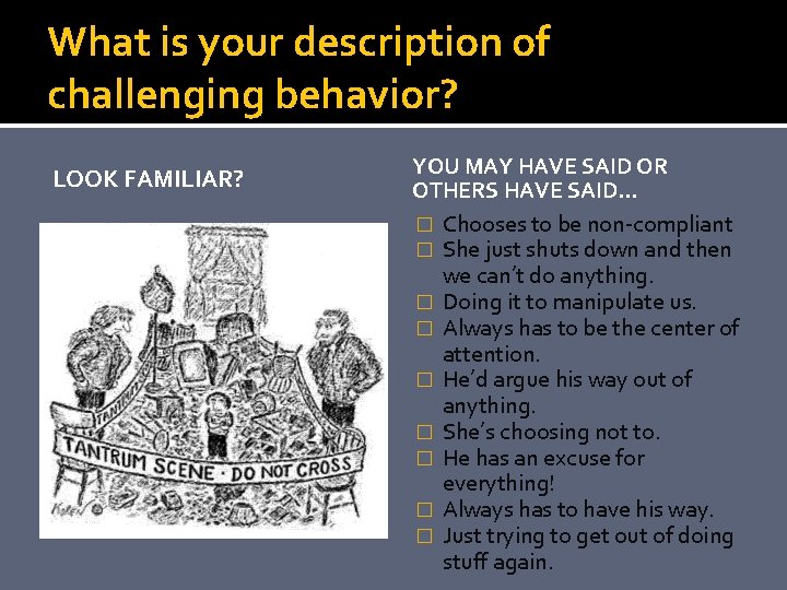 What is your description of challenging behavior? LOOK FAMILIAR? YOU MAY HAVE SAID OR
