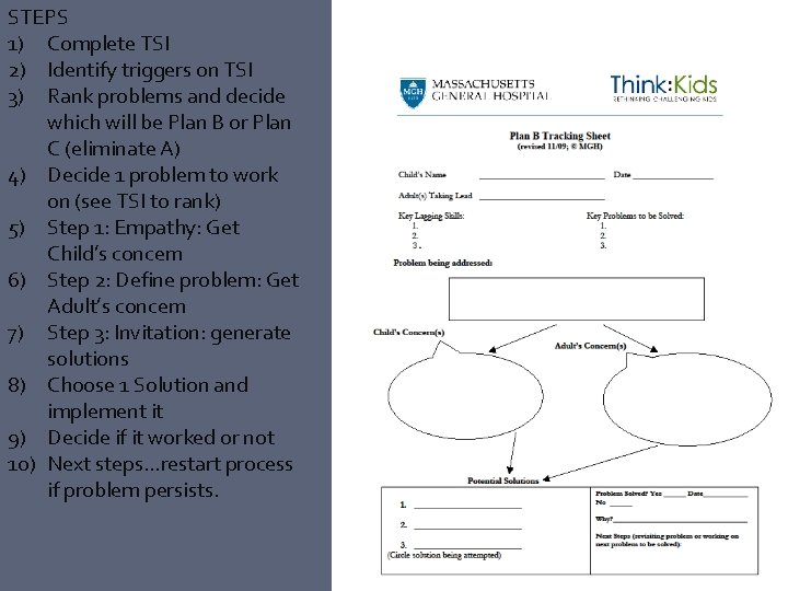 STEPS 1) Complete TSI 2) Identify triggers on TSI 3) Rank problems and decide