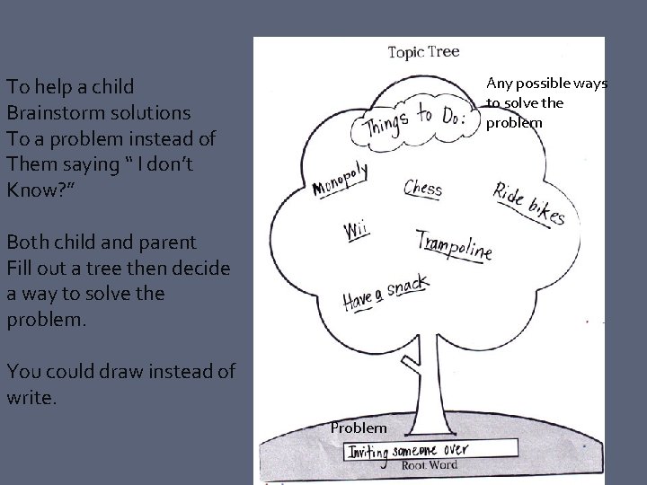 To help a child Brainstorm solutions To a problem instead of Them saying “