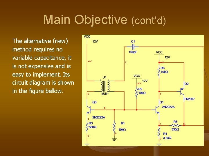 Main Objective (cont’d) The alternative (new) method requires no variable-capacitance, it is not expensive