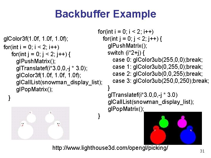 Backbuffer Example for(int i = 0; i < 2; i++) for(int j = 0;