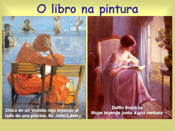 O libro na pintura Chica en un vestido rojo leyendo al lado de una
