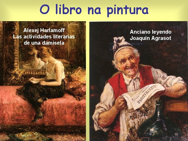 O libro na pintura Alexej Harlamoff Las actividades literarias de una damisela Anciano leyendo