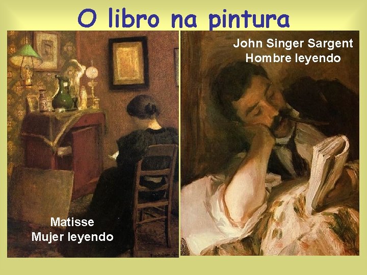 O libro na pintura John Singer Sargent Hombre leyendo Matisse Mujer leyendo 