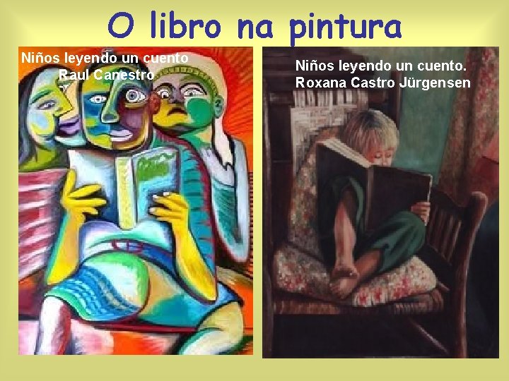 O libro na pintura Niños leyendo un cuento Raul Canestro Niños leyendo un cuento.