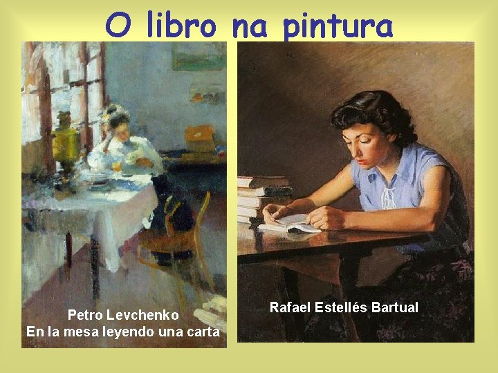 O libro na pintura Petro Levchenko En la mesa leyendo una carta Rafael Estellés
