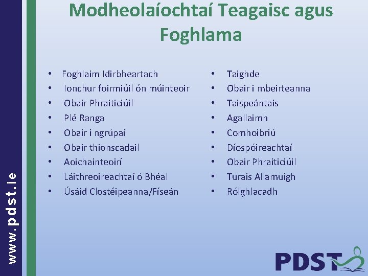 www. pdst. ie Modheolaíochtaí Teagaisc agus Foghlama • Foghlaim Idirbheartach • Ionchur foirmiúil ón