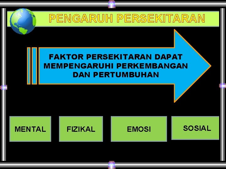 PENGARUH PERSEKITARAN FAKTOR PERSEKITARAN DAPAT MEMPENGARUHI PERKEMBANGAN DAN PERTUMBUHAN MENTAL FIZIKAL EMOSI SOSIAL 