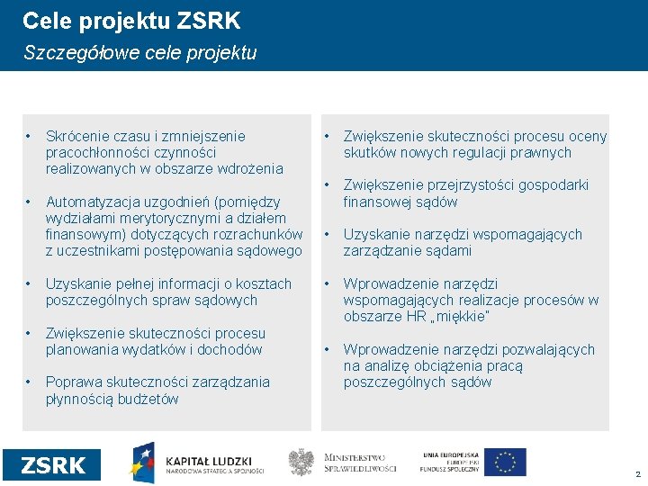 Cele projektu ZSRK Szczegółowe cele projektu • • Skrócenie czasu i zmniejszenie pracochłonności czynności