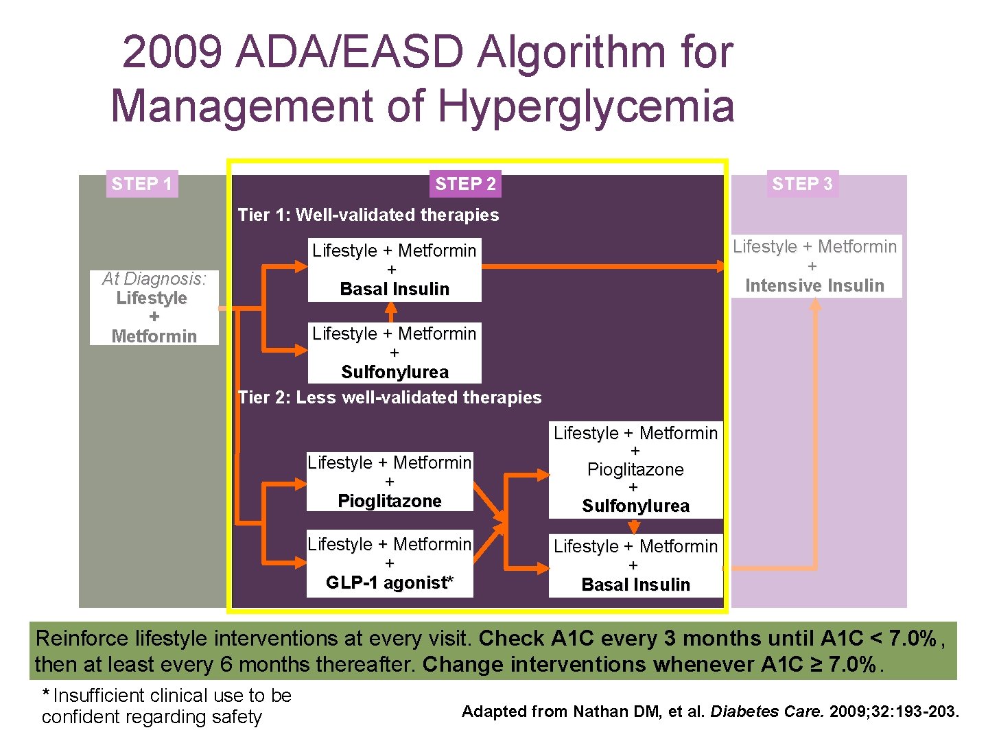 2009 ADA/EASD Algorithm for Management of Hyperglycemia STEP 1 STEP 2 STEP 3 Tier