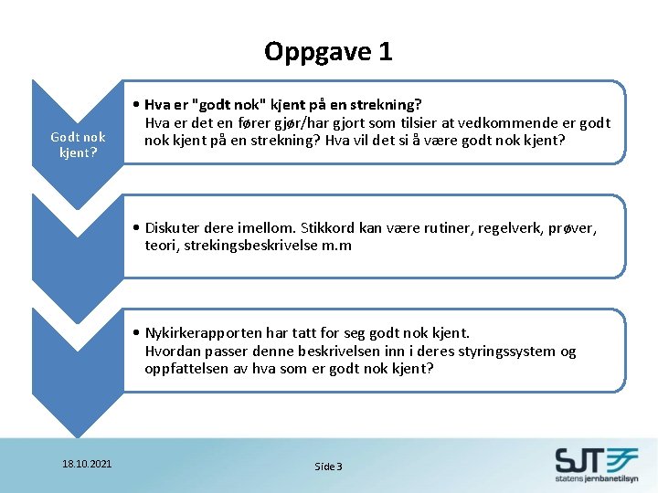 Oppgave 1 Godt nok kjent? • Hva er "godt nok" kjent på en strekning?