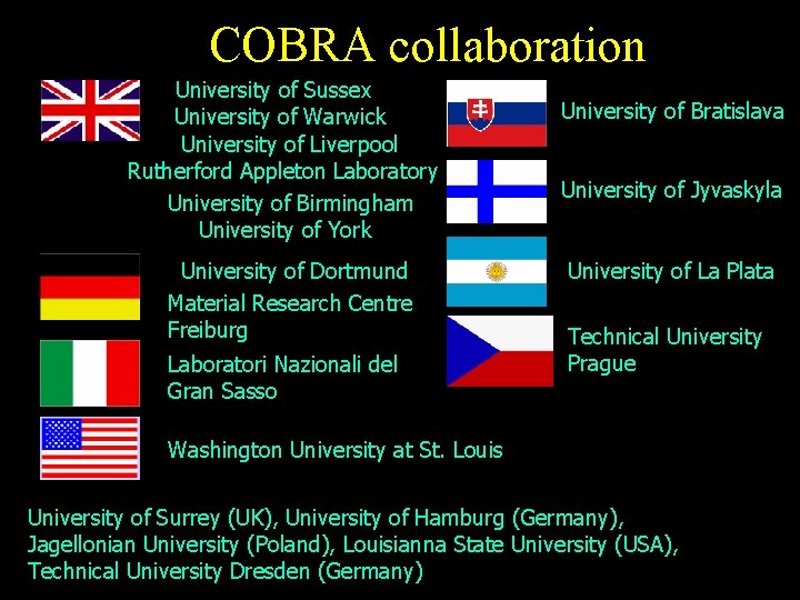 COBRA collaboration University of Sussex University of Warwick University of Liverpool Rutherford Appleton Laboratory