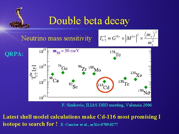 Double beta decay Neutrino mass sensitivity QRPA: F. Simkovic, ILIAS DBD meeting, Valencia 2006