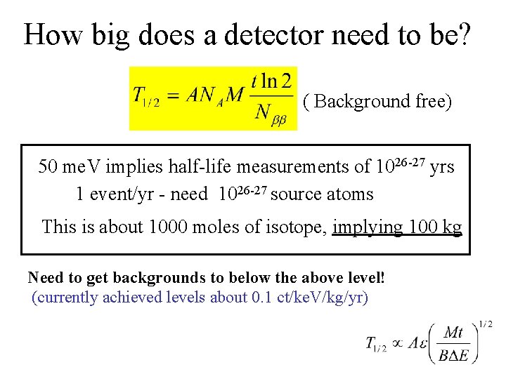 How big does a detector need to be? ( Background free) 50 me. V