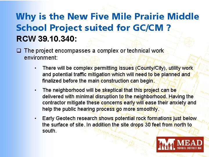 Why is the New Five Mile Prairie Middle School Project suited for GC/CM ?