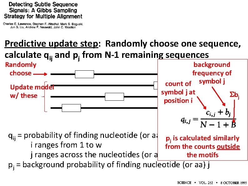 Predictive update step: Randomly choose one sequence, calculate qij and pj from N-1 remaining