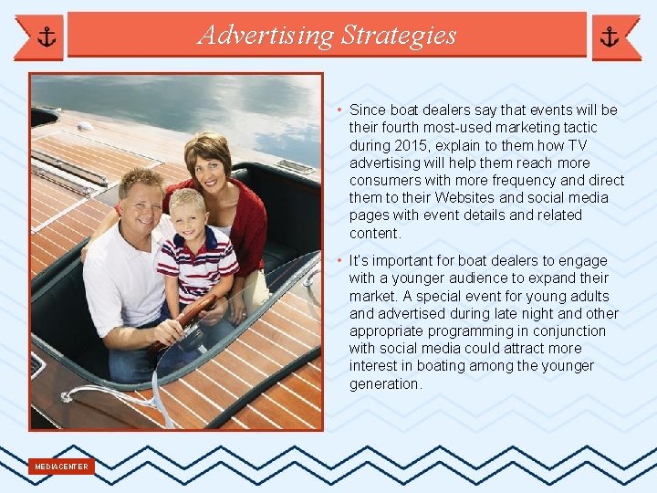 Advertising Strategies • Since boat dealers say that events will be their fourth most-used