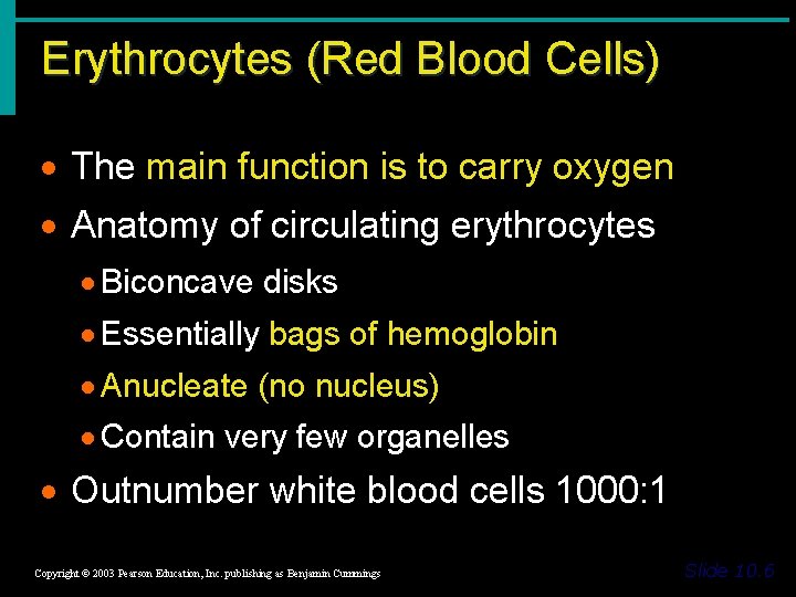 Erythrocytes (Red Blood Cells) · The main function is to carry oxygen · Anatomy