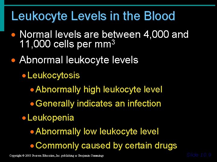 Leukocyte Levels in the Blood · Normal levels are between 4, 000 and 11,
