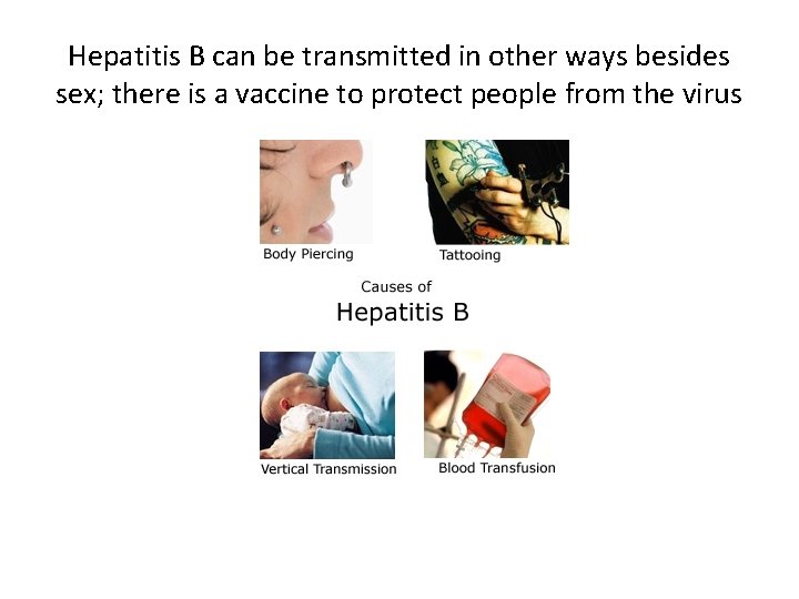 Hepatitis B can be transmitted in other ways besides sex; there is a vaccine