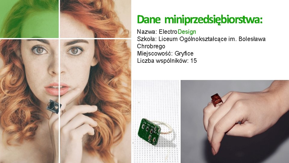 Dane miniprzedsiębiorstwa: Nazwa: Electro. Design Szkoła: Liceum Ogólnokształcące im. Bolesława Chrobrego Miejscowość: Gryfice Liczba