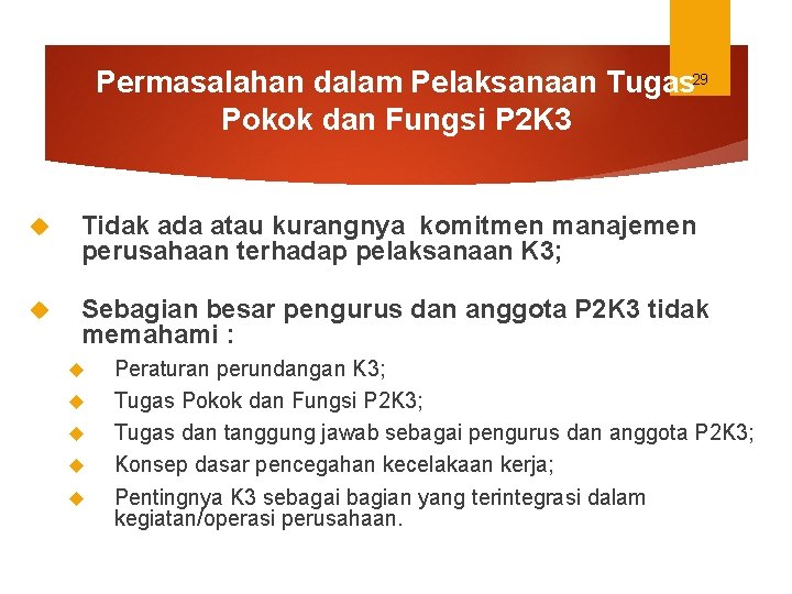 Permasalahan dalam Pelaksanaan Tugas 29 Pokok dan Fungsi P 2 K 3 Tidak ada