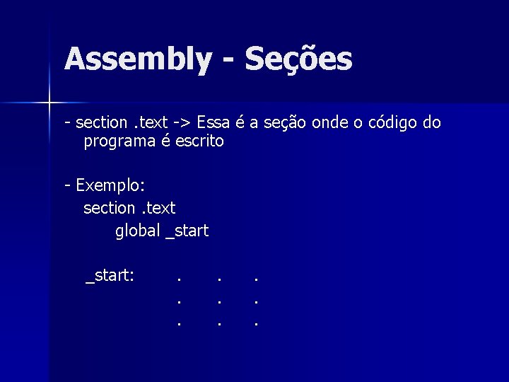 Assembly - Seções - section. text -> Essa é a seção onde o código