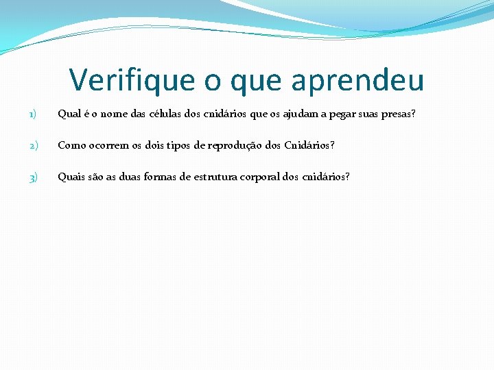 Verifique o que aprendeu 1) Qual é o nome das células dos cnidários que