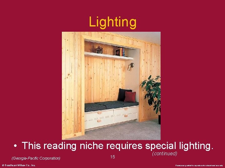 Lighting • This reading niche requires special lighting. (Georgia-Pacific Corporation) © Goodheart-Willcox Co. ,