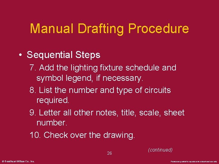 Manual Drafting Procedure • Sequential Steps 7. Add the lighting fixture schedule and symbol