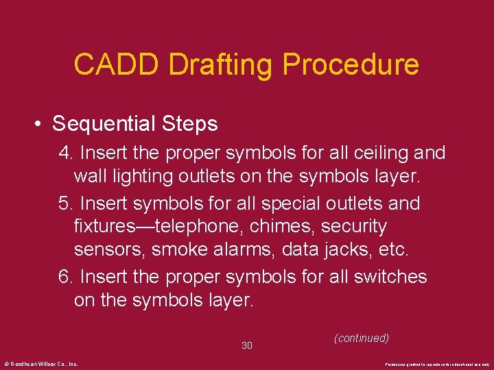 CADD Drafting Procedure • Sequential Steps 4. Insert the proper symbols for all ceiling