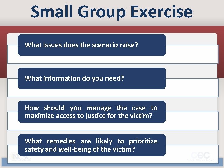 Small Group Exercise What issues does the scenario raise? What information do you need?