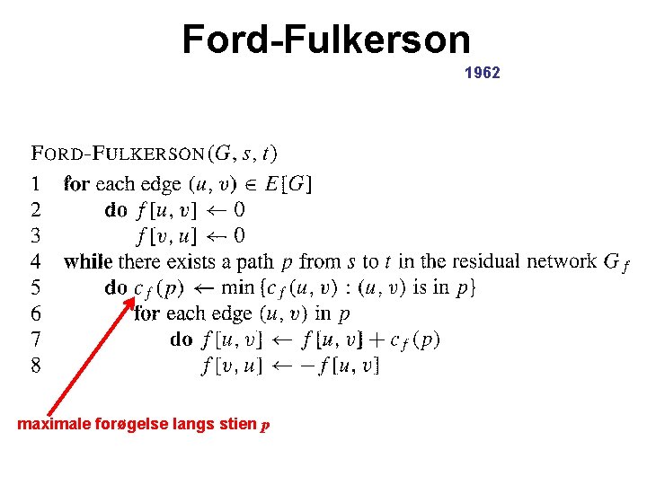 Ford-Fulkerson 1962 maximale forøgelse langs stien p 
