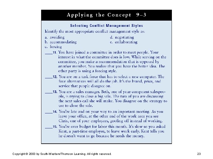 Copyright © 2003 by South-Western/Thomson Learning. All rights reserved. 23  Copyright © 2003 by South-Western/Thomson Learning. All rights reserved. 23
