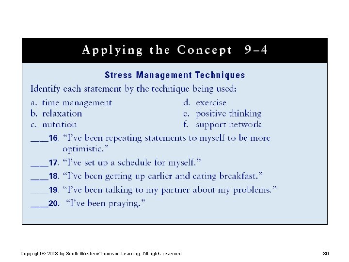 Copyright © 2003 by South-Western/Thomson Learning. All rights reserved. 30  Copyright © 2003 by South-Western/Thomson Learning. All rights reserved. 30