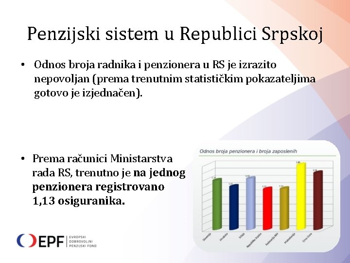 Penzijski sistem u Republici Srpskoj • Odnos broja radnika i penzionera u RS je