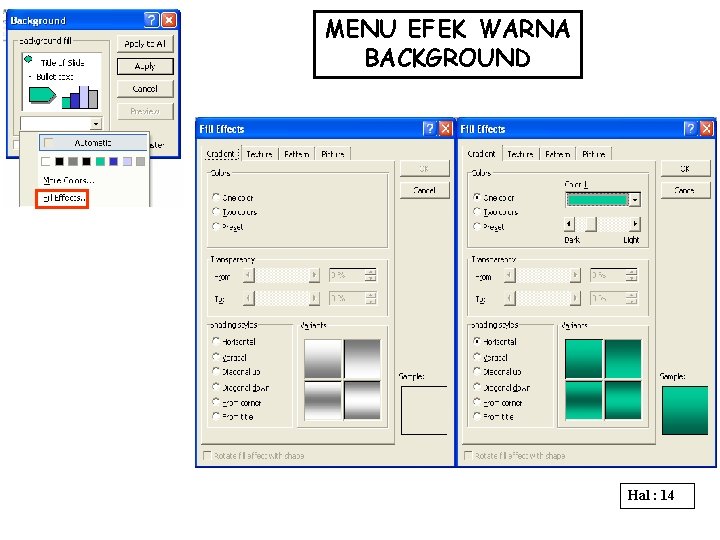 MENU EFEK WARNA BACKGROUND Hal : 14 