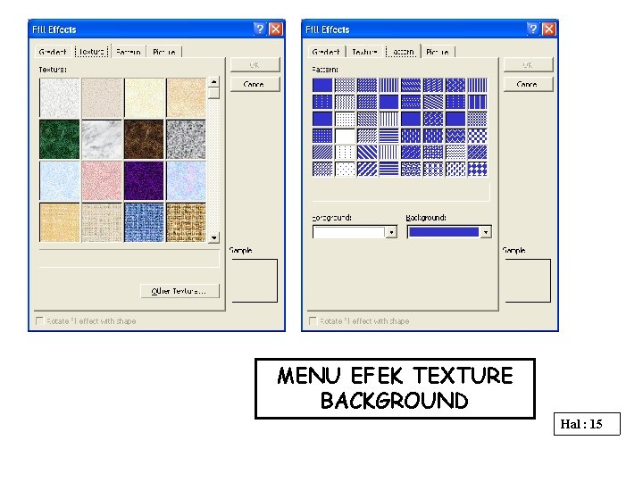 MENU EFEK TEXTURE BACKGROUND Hal : 15 